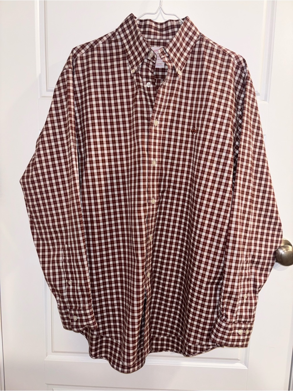 Brooks Brothers Burgundy and White Check Button-Down Shirt